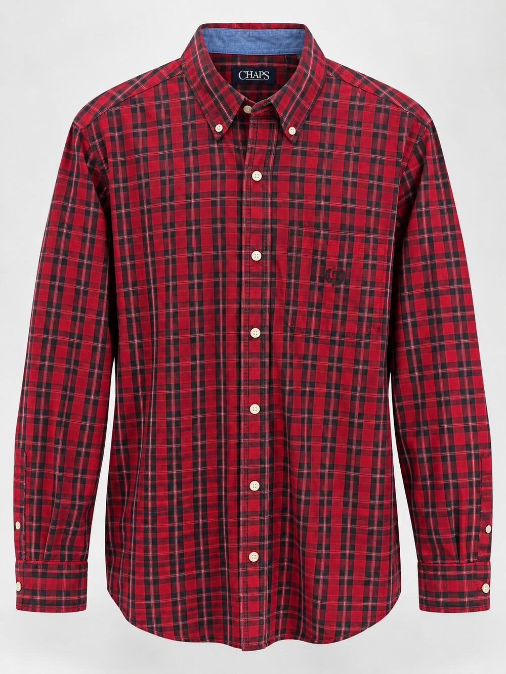 Chaps Red Plaid Button Down Shirt Cotton Long Sleeve Preppy Classic Mens LT
